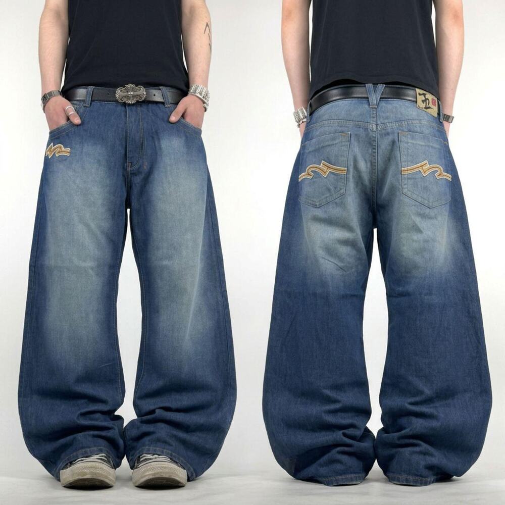 Vintage y2k baggy wide leg embroidered faded archive skater jeans